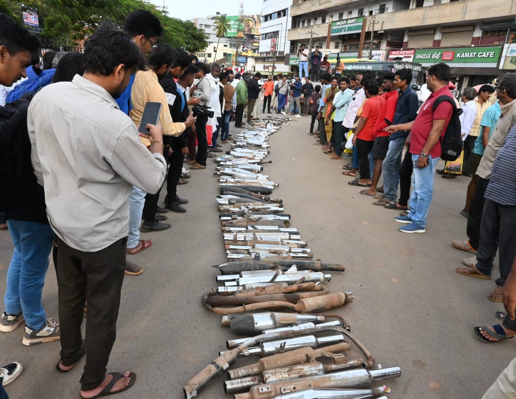 Hubballi Police Crush More than 200 Modified Silencers under Road ...