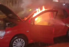 Photo of Moving Car Catches Fire in Hubballi